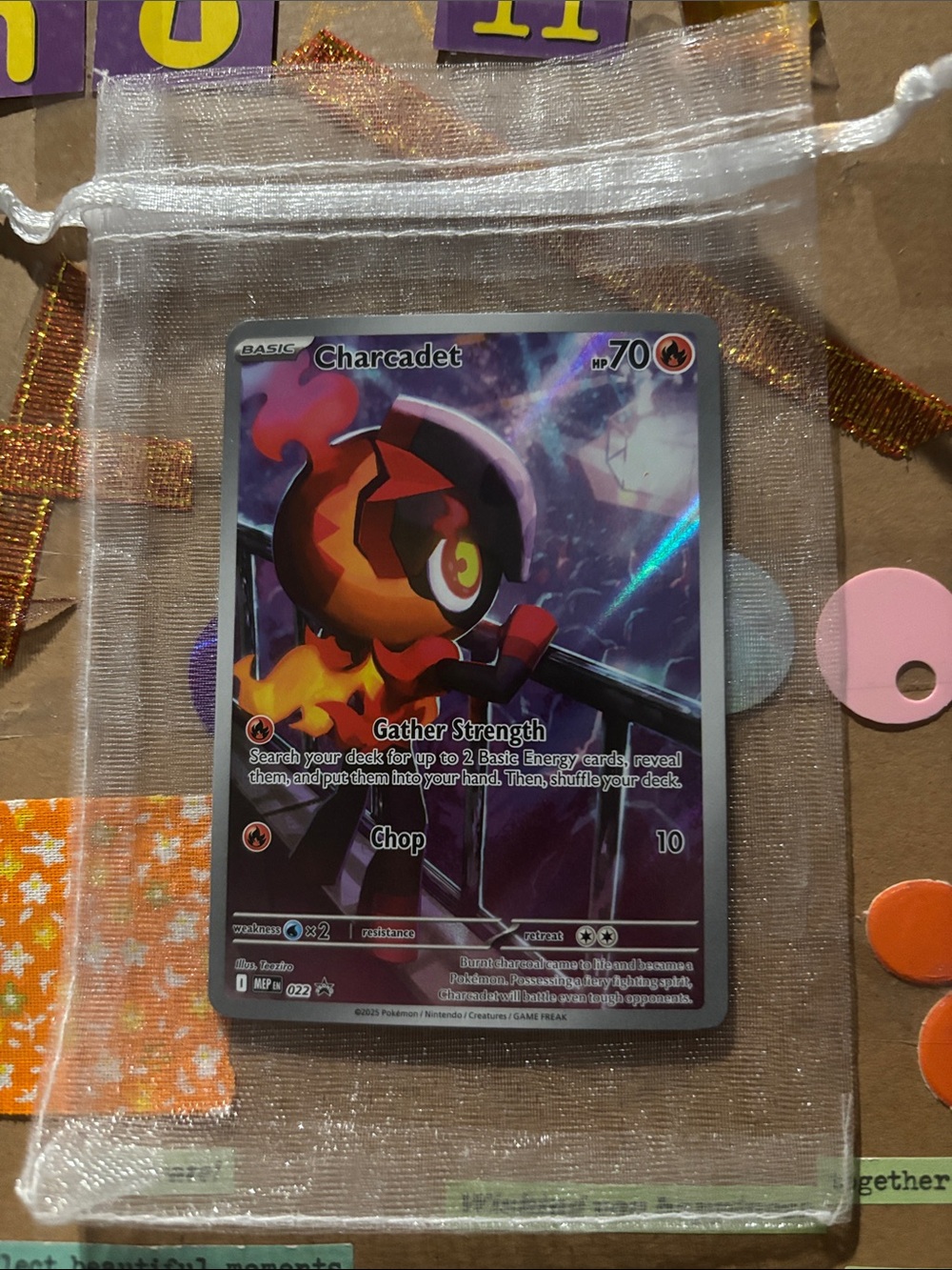 Charcadet Holo Pokémon Card - Fiery Red & Orange Artwork